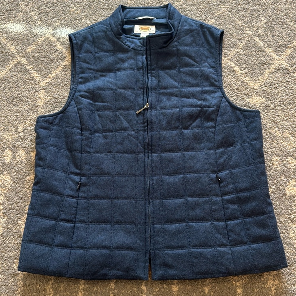Talbots Navy Blue Quilted Wool Vest women’s size 12